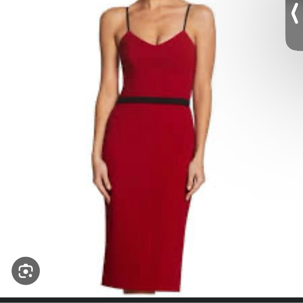 Dress the Population Red Midi Dress with Black Accents